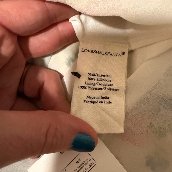 LoveShackFancy SILK Cream Floral Mini Dress Long Sleeve with Tiered Skirt - Picture 9 of 10